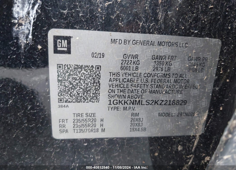 2019 GMC ACADIA SLT-1 VIN: 1GKKNMLS2KZ218829