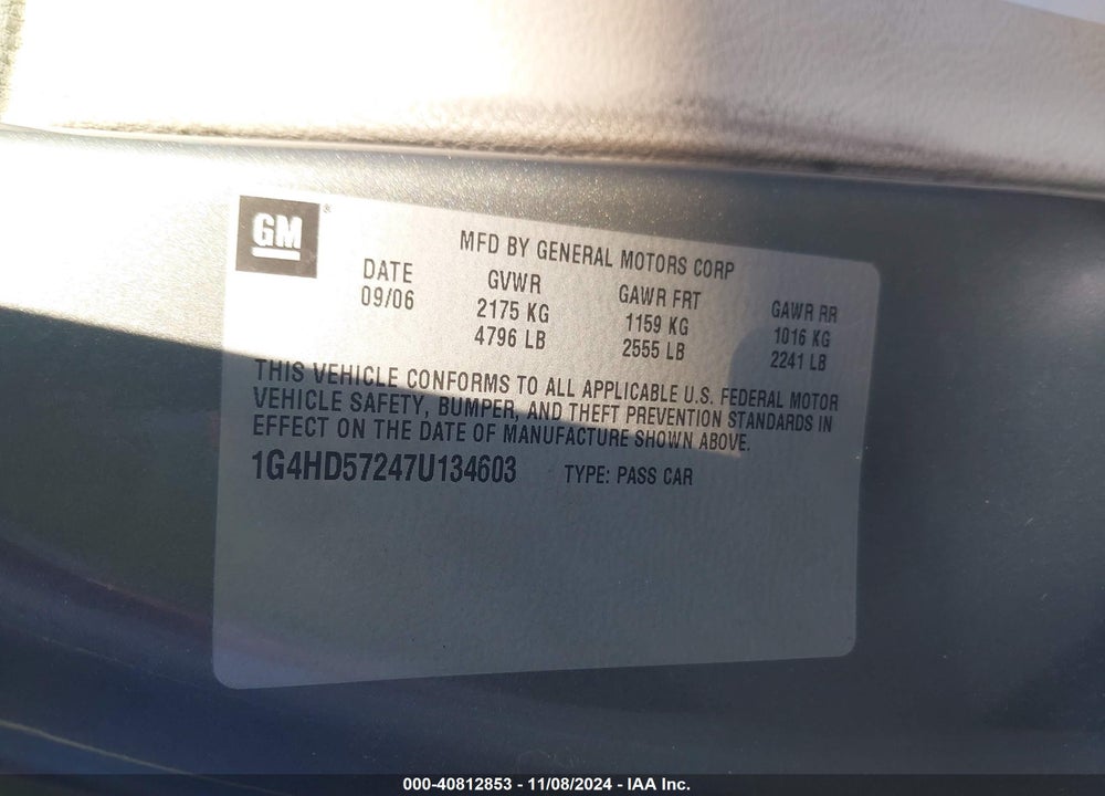 2007 BUICK LUCERNE CXL VIN: 1G4HD57247U134603