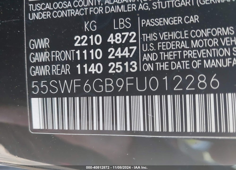 2015 MERCEDES-BENZ C 400 VIN: 55SWF6GB9FU012286
