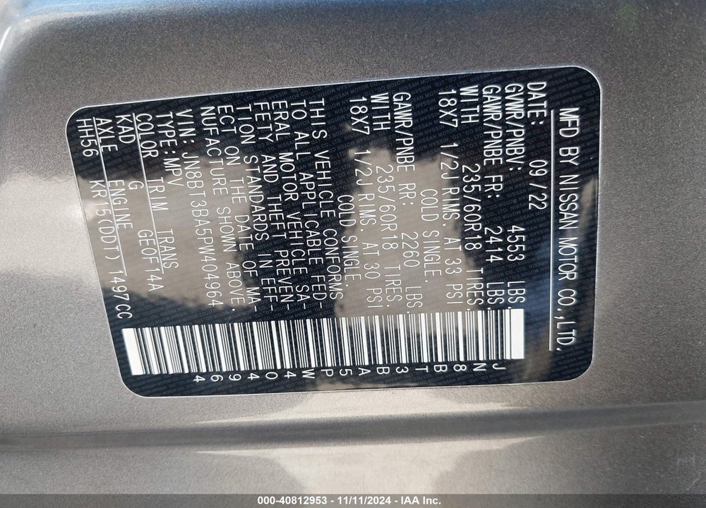 2023 NISSAN ROGUE SV FWD VIN: JN8BT3BA5PW404964