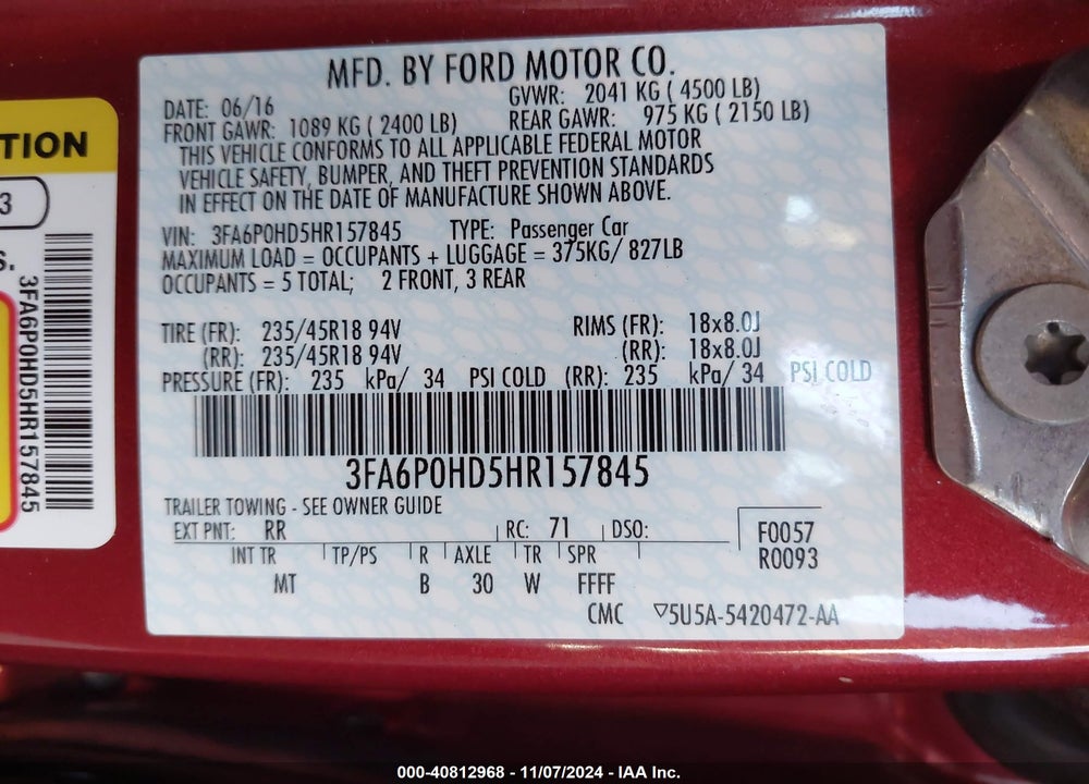 2017 FORD FUSION SE VIN: 3FA6P0HD5HR157845