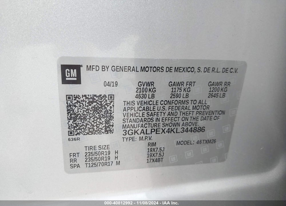 2019 GMC TERRAIN SLT VIN: 3GKALPEX4KL344886