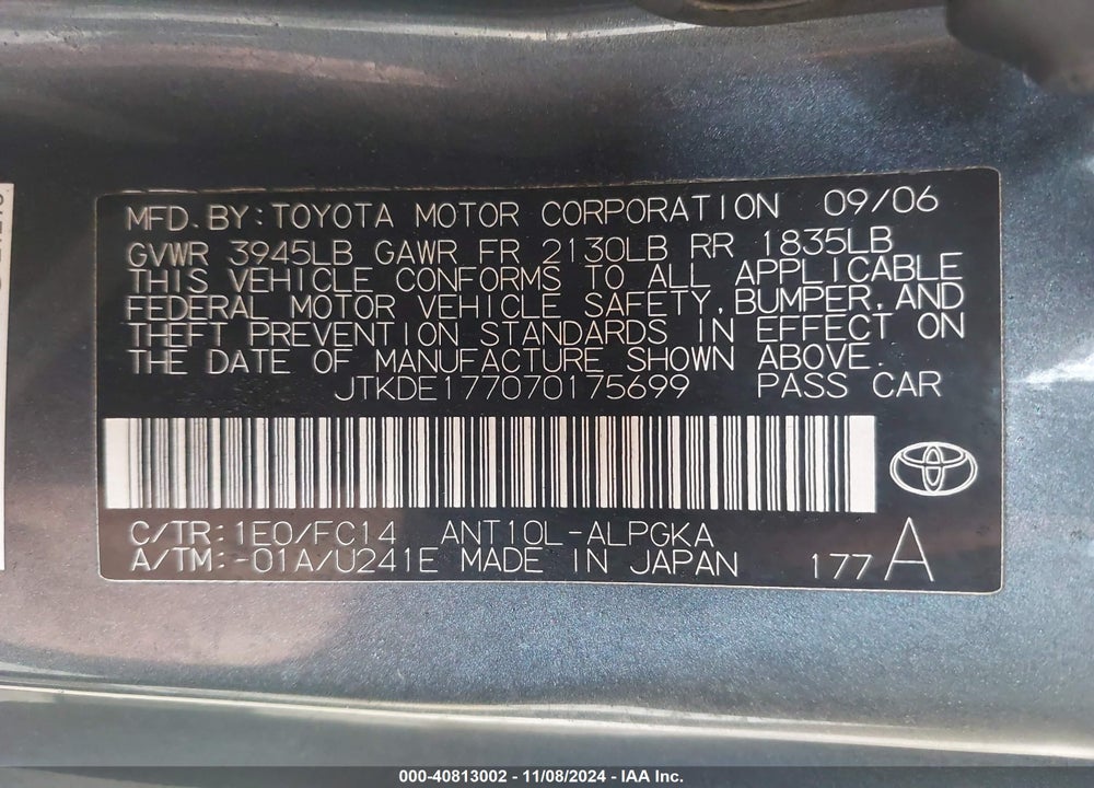 2007 SCION TC VIN: JTKDE177070175699