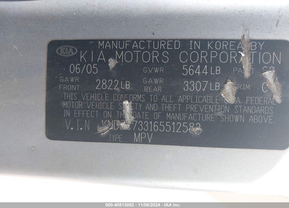 2006 KIA SORENTO EX/LX VIN: KNDJC733165512582
