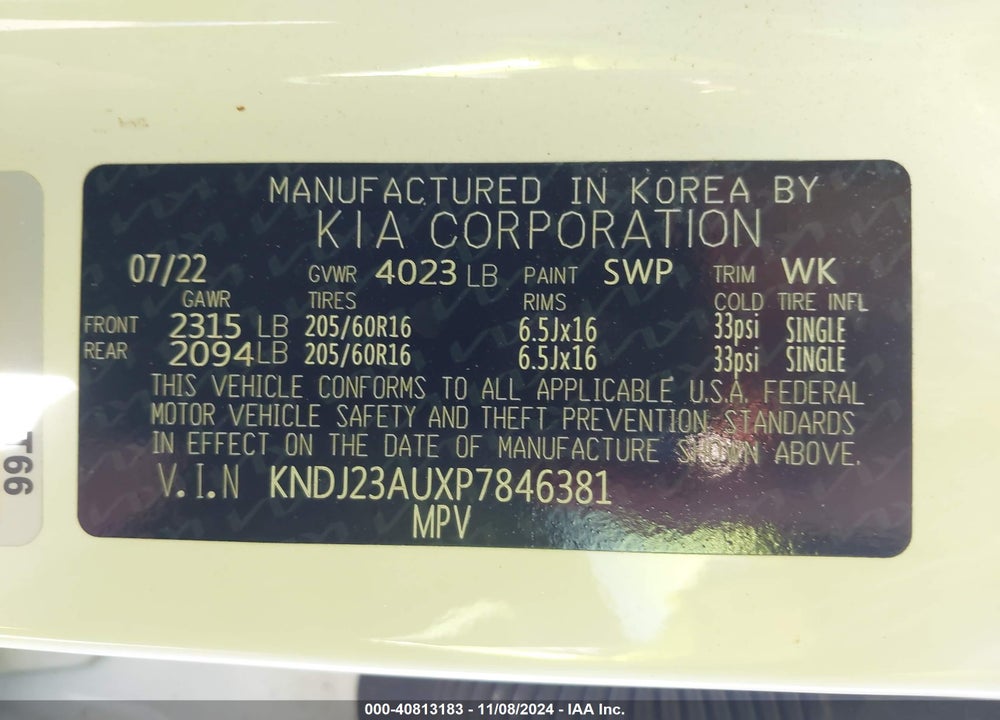 2023 KIA SOUL LX VIN: KNDJ23AUXP7846381
