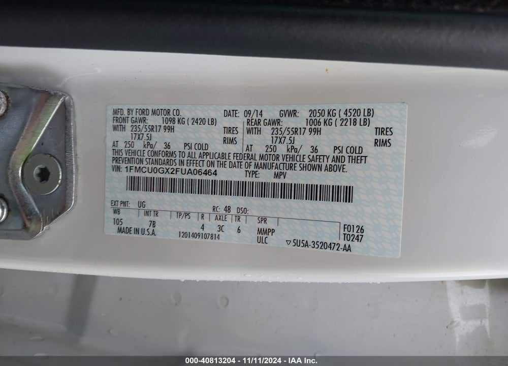 2015 FORD ESCAPE VIN: 1FMCU0GX2FUA06464