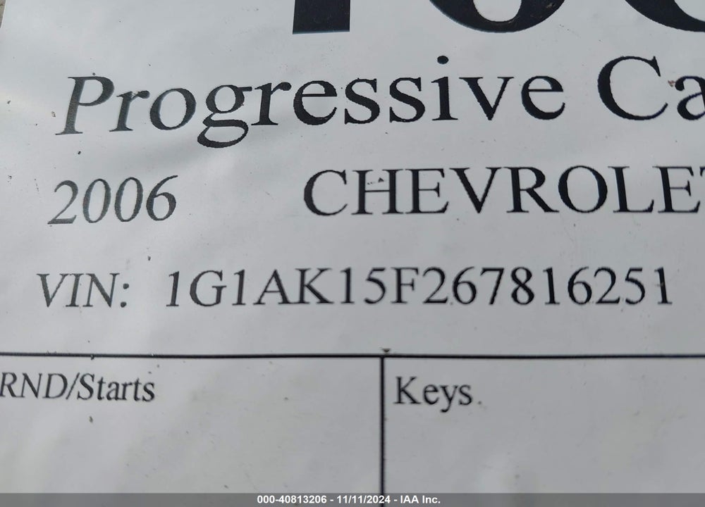 2006 CHEVROLET COBALT LS VIN: 1G1AK15F267816251