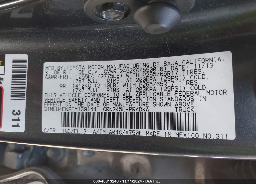 2014 TOYOTA TACOMA DOUBLE CAB VIN: 3TMLU4EN2EM139144