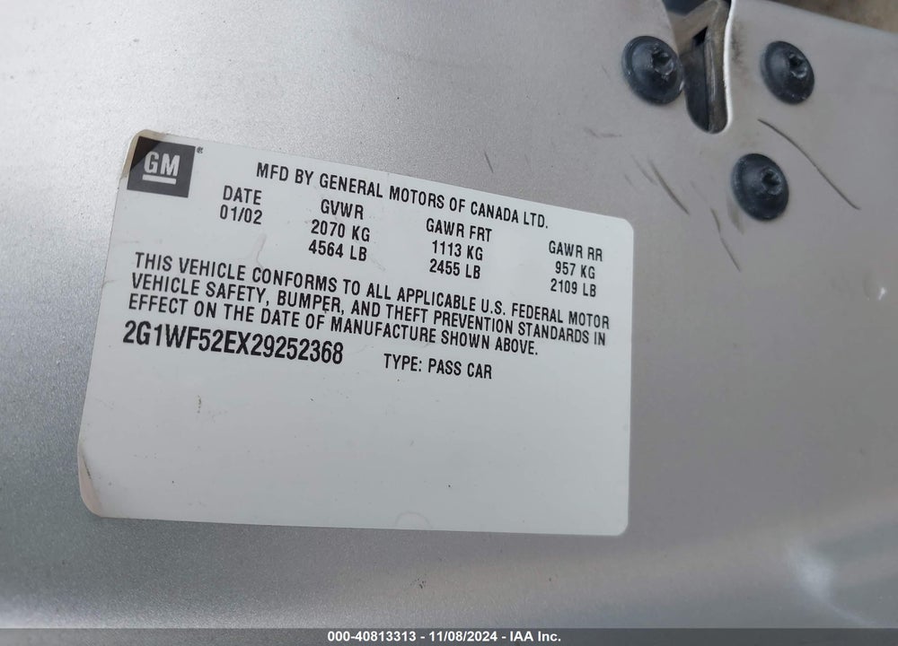 2002 CHEVROLET IMPALA VIN: 2G1WF52EX29252368