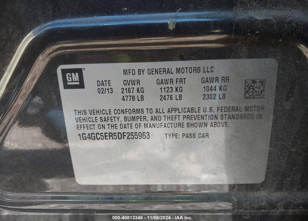 2013 BUICK LACROSSE LEATHER GROUP VIN: 1G4GC5ER5DF255963