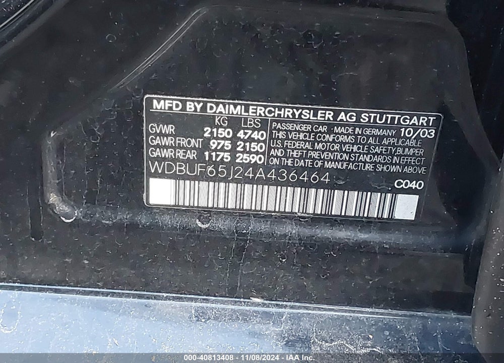 2004 MERCEDES-BENZ E 320 VIN: WDBUF65J24A436464