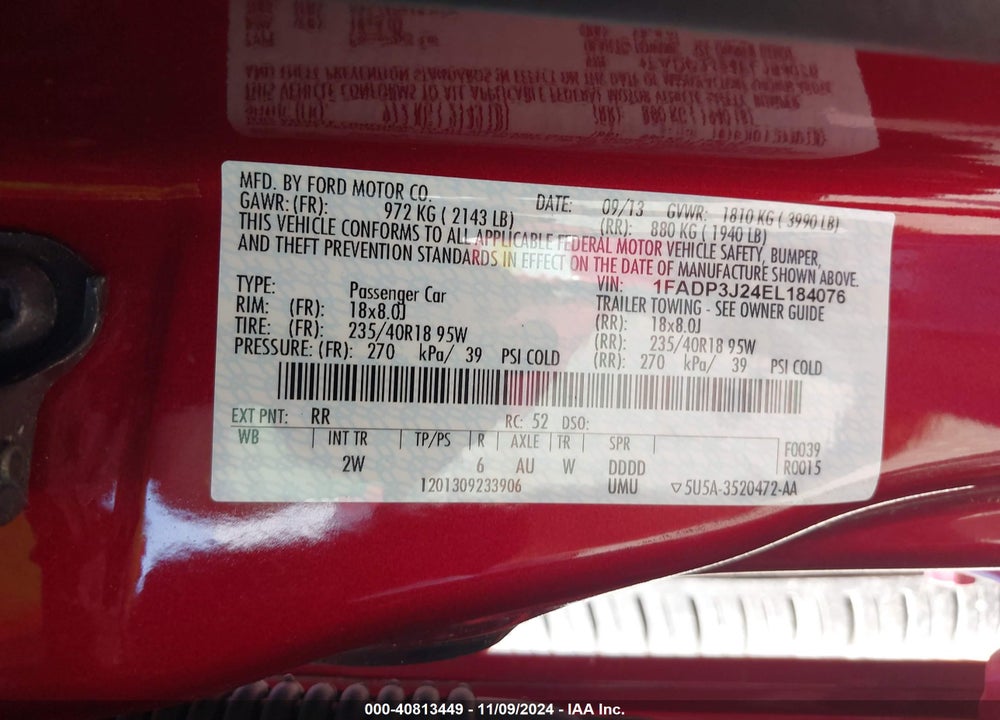 2014 FORD FOCUS TITANIUM VIN: 1FADP3J24EL184076
