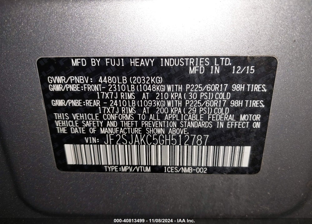 2016 SUBARU FORESTER 2.5I LIMITED VIN: JF2SJAKC5GH512787