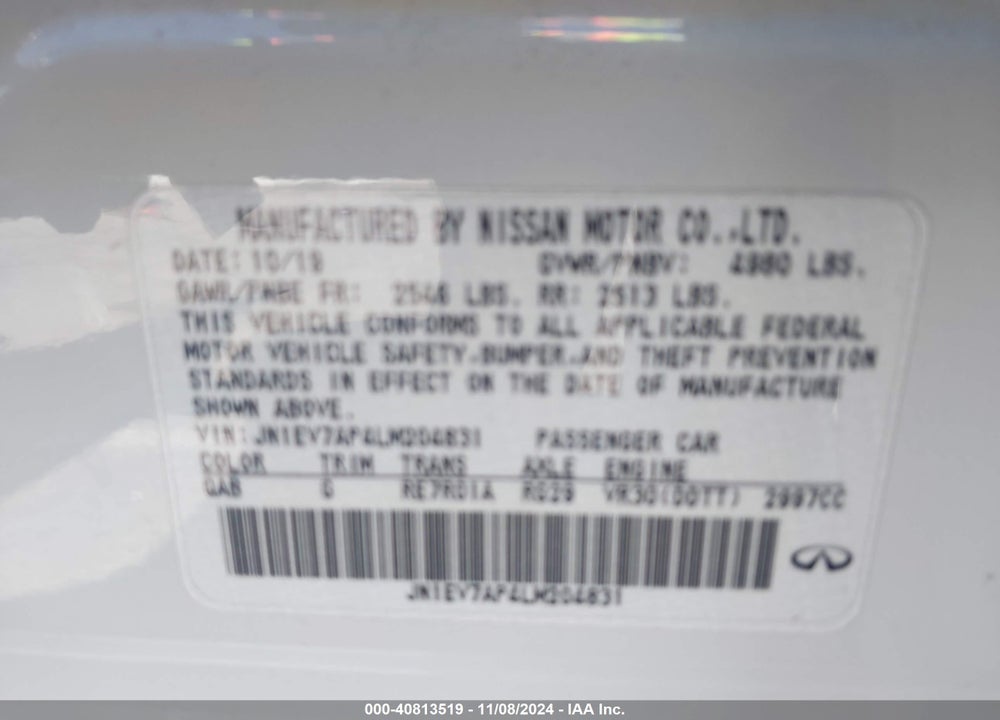 2020 INFINITI Q50 SPORT VIN: JN1EV7AP4LM204831