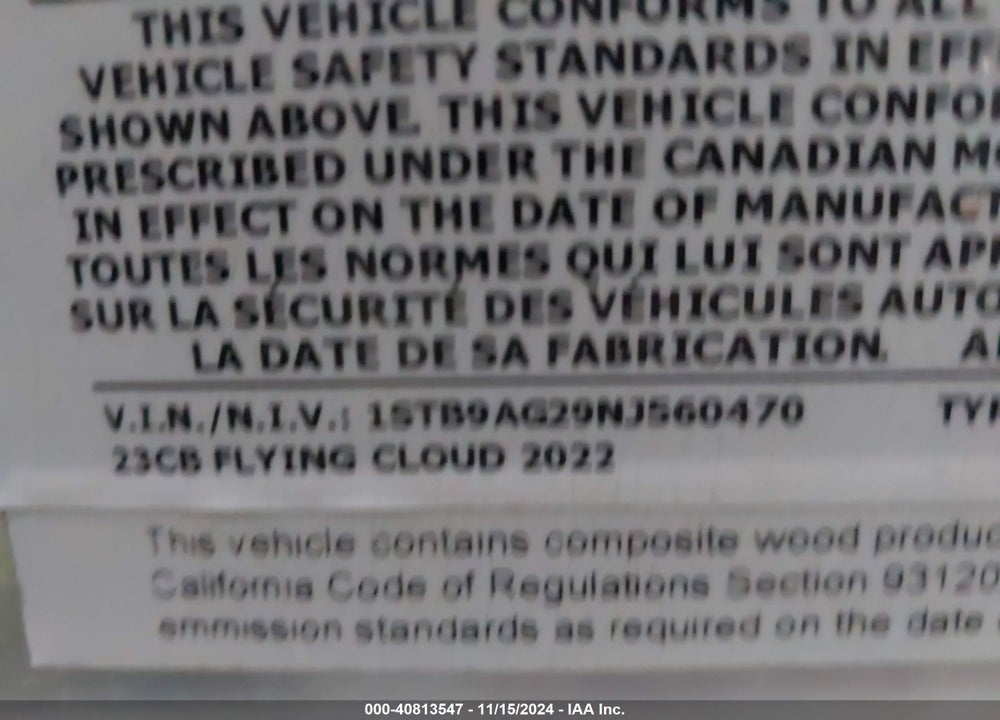2022 AIRSTREAM OTHER VIN: 1STB9AG29NJ560470