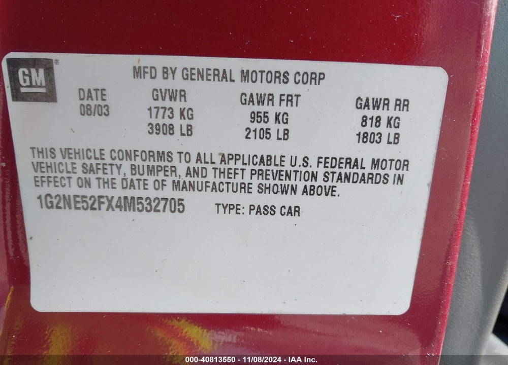 2004 PONTIAC GRAND AM SE VIN: 1G2NE52FX4M532705