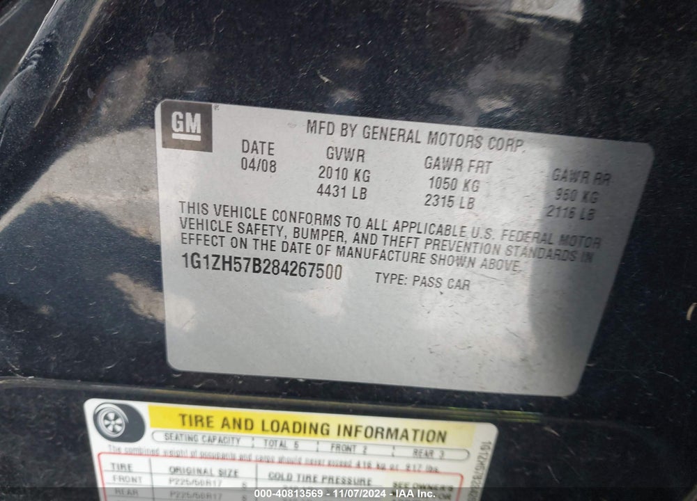 2008 CHEVROLET MALIBU LT VIN: 1G1ZH57B284267500