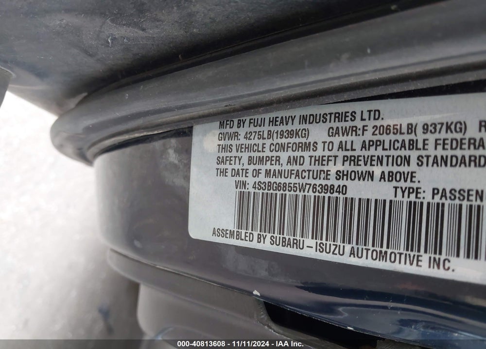 1998 SUBARU LEGACY OUTBACK/OUTBACK LIMITED/OUTBACK SPORT VIN: 4S3BG6855W7639840
