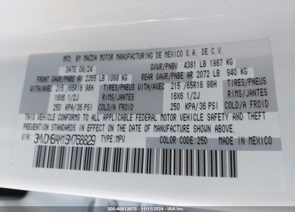 2025 MAZDA CX-30 2.5 S VIN: 3MVDMBAM1SM768829