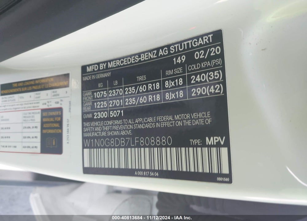 2020 MERCEDES-BENZ GLC 300 VIN: W1N0G8DB7LF808880
