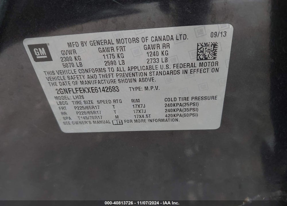 2014 CHEVROLET EQUINOX 1LT VIN: 2GNFLFEKXE6142683