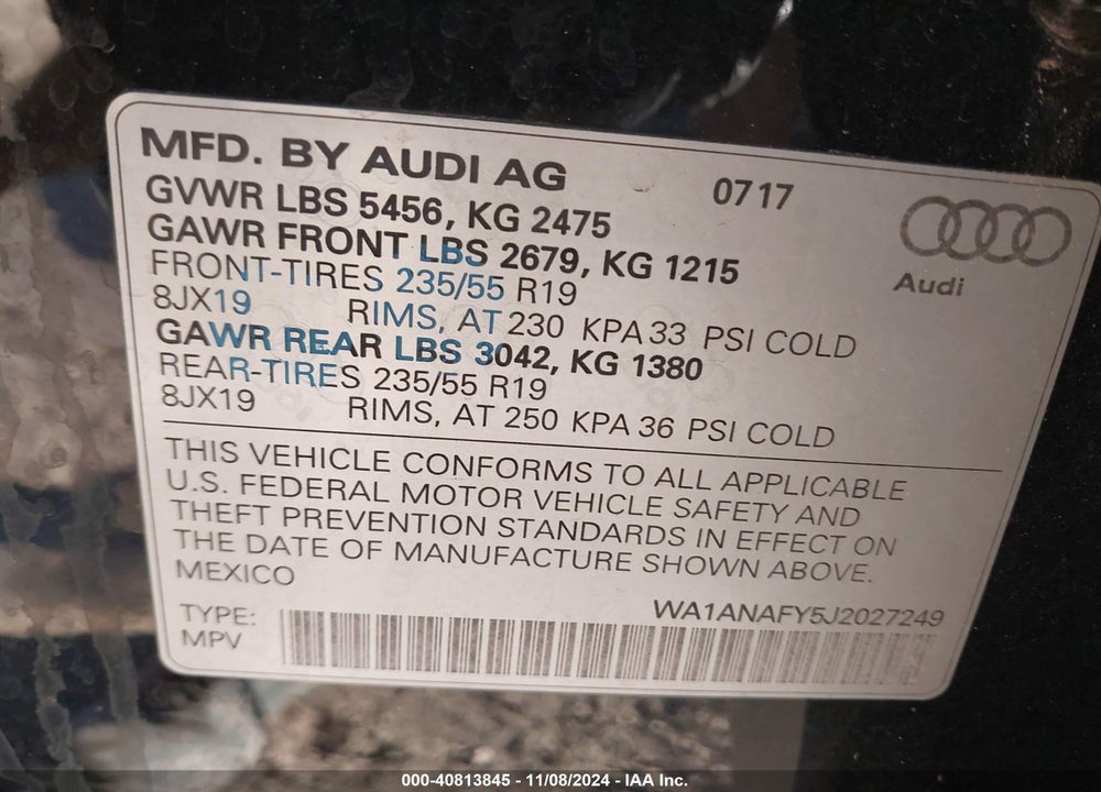 2018 AUDI Q5 2.0T PREMIUM/2.0T TECH PREMIUM VIN: WA1ANAFY5J2027249