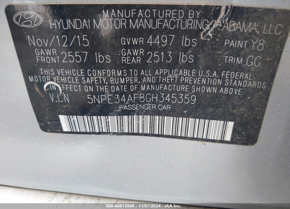 2016 HYUNDAI SONATA SPORT VIN: 5NPE34AF8GH345359