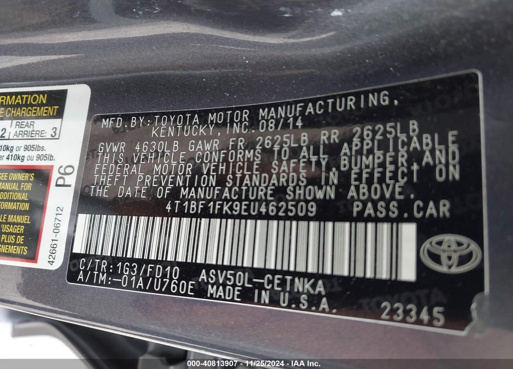 2014 TOYOTA CAMRY LE VIN: 4T1BF1FK9EU462509