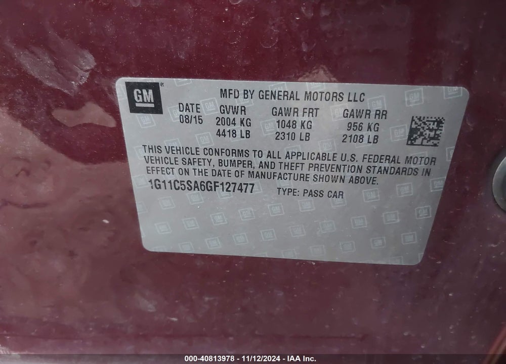 2016 CHEVROLET MALIBU LIMITED LT VIN: 1G11C5SA6GF127477