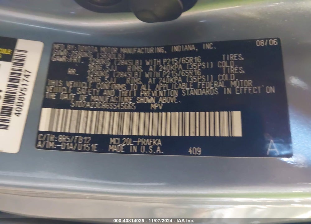 2006 TOYOTA SIENNA CE VIN: 5TDZA23C86S545665