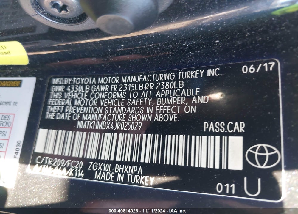 2018 TOYOTA C-HR XLE PREMIUM VIN: NMTKHMBX4JR025029