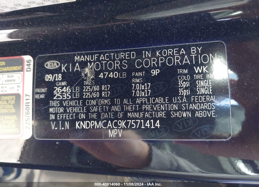 2019 KIA SPORTAGE LX VIN: KNDPMCAC9K7571414