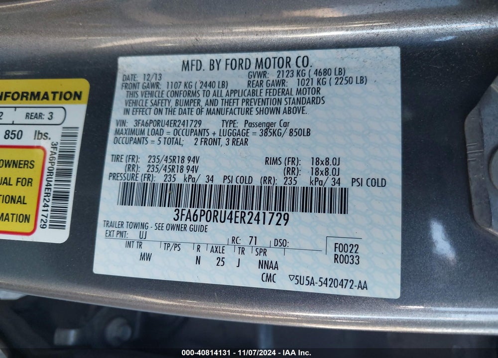 2014 FORD FUSION HYBRID TITANIUM VIN: 3FA6P0RU4ER241729