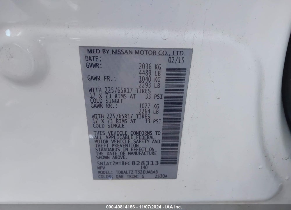 2015 NISSAN ROGUE SV VIN: 5N1AT2MT8FC828313