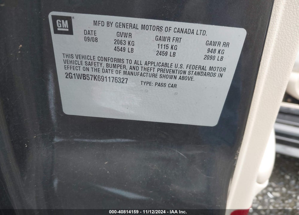 2009 CHEVROLET IMPALA LS VIN: 2G1WB57K691176327