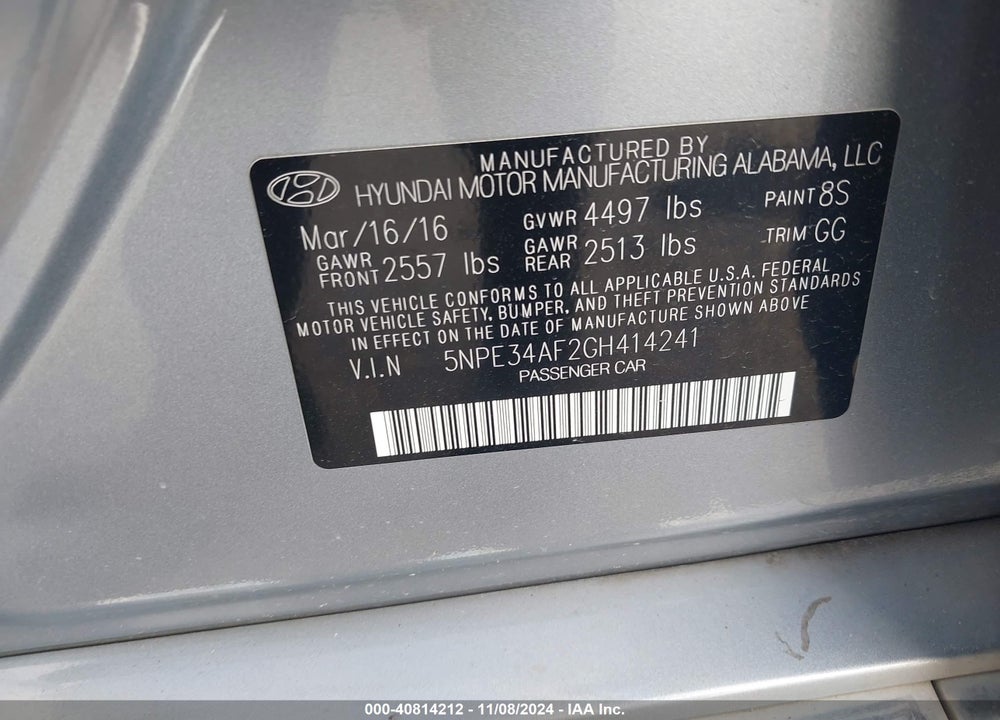 2016 HYUNDAI SONATA SPORT VIN: 5NPE34AF2GH414241