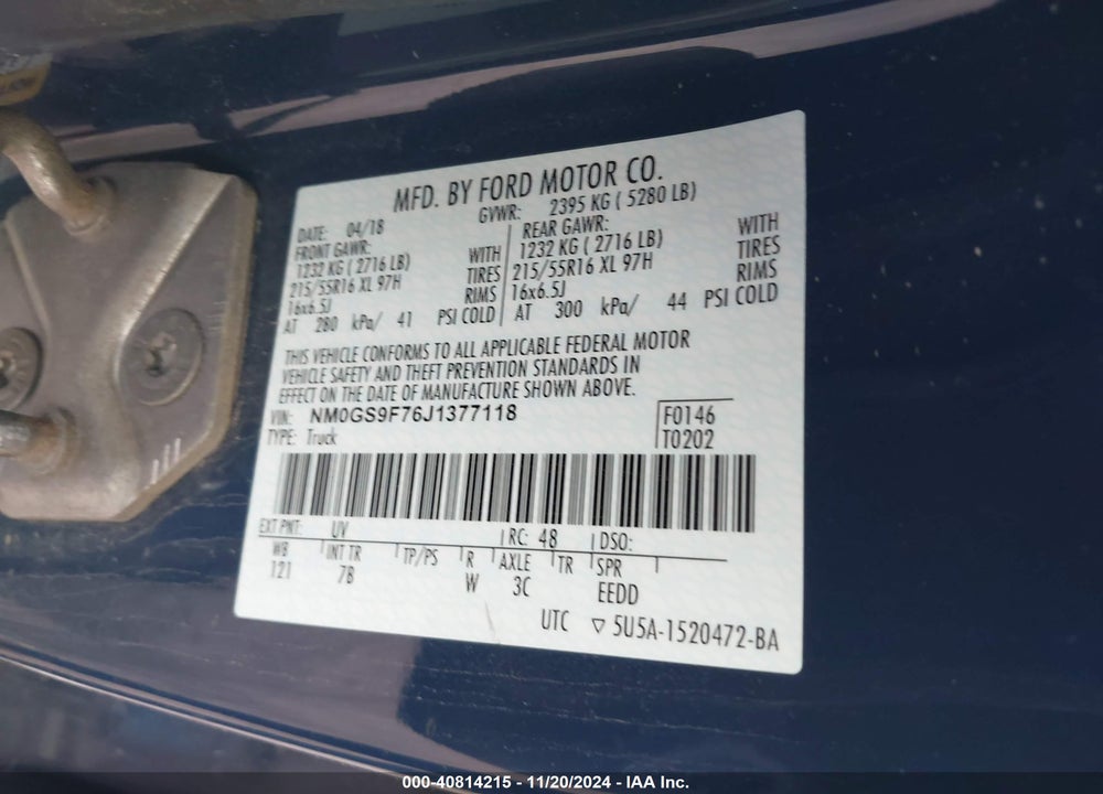 2018 FORD TRANSIT CONNECT XLT VIN: NM0GS9F76J1377118