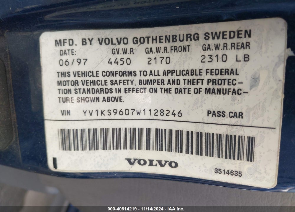 1998 VOLVO S90 VIN: YV1KS9607W1128246