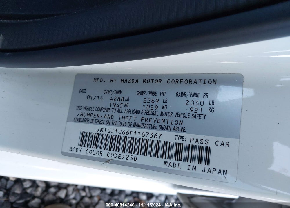 2015 MAZDA 6 I SPORT VIN: JM1GJ1U66F1167367