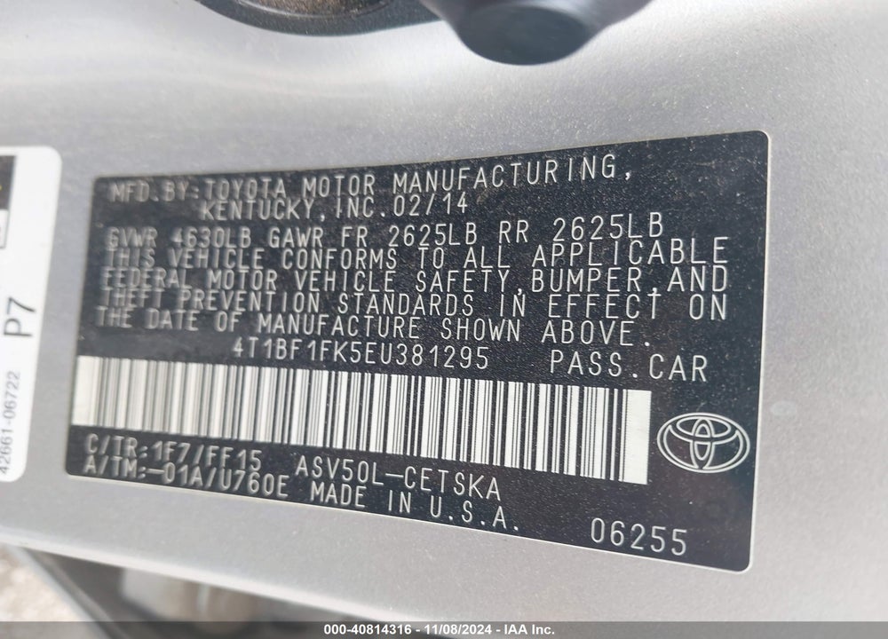 2014 TOYOTA CAMRY SE VIN: 4T1BF1FK5EU381295