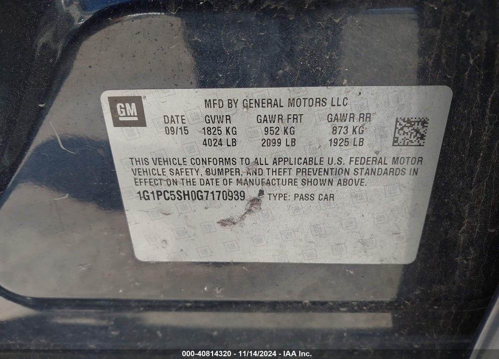 2016 CHEVROLET CRUZE LIMITED LS AUTO VIN: 1G1PC5SH0G7170939