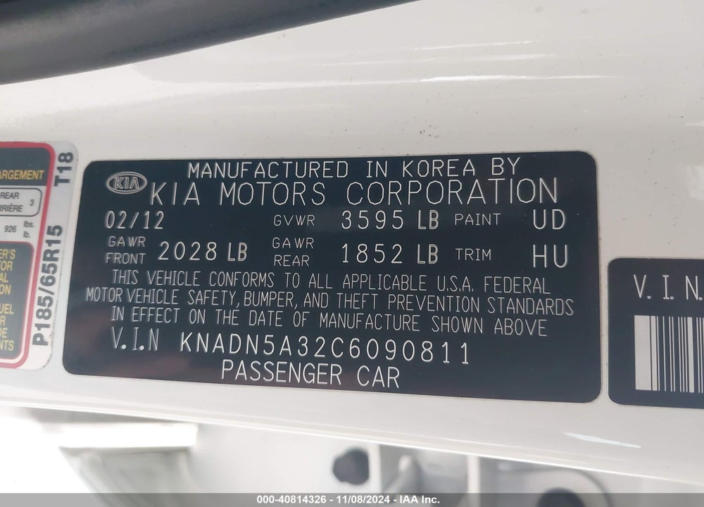 2012 KIA RIO5 EX VIN: KNADN5A32C6090811