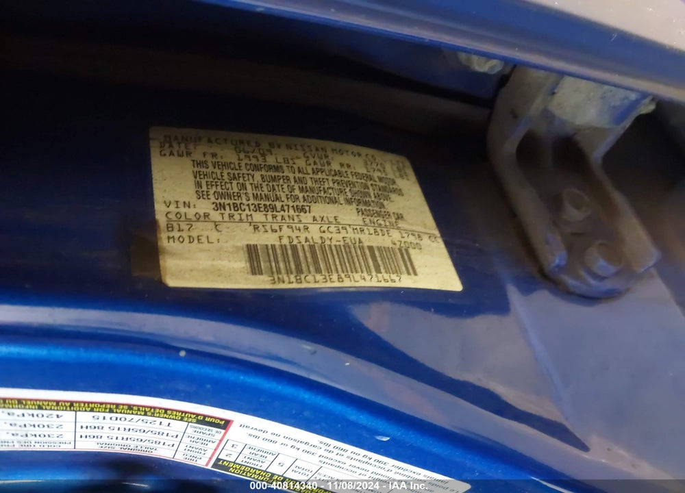 2009 NISSAN VERSA 1.8S VIN: 3N1BC13E89L471667