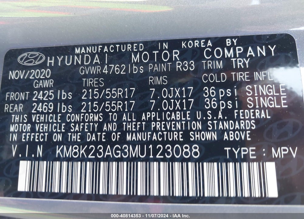 2021 HYUNDAI KONA ELECTRIC SEL VIN: KM8K23AG3MU123088