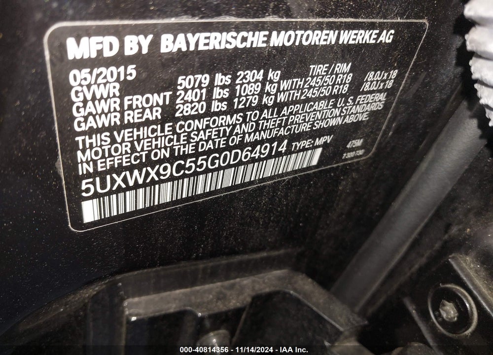 2016 BMW X3 XDRIVE28I VIN: 5UXWX9C55G0D64914