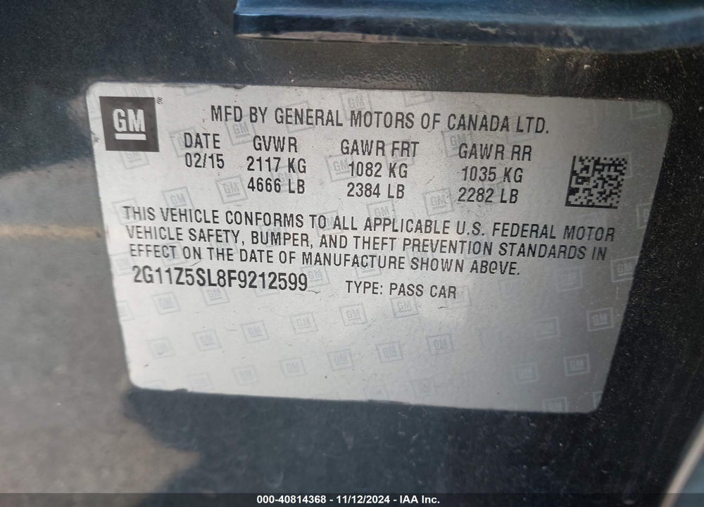 2015 CHEVROLET IMPALA LS VIN: 2G11Z5SL8F9212599