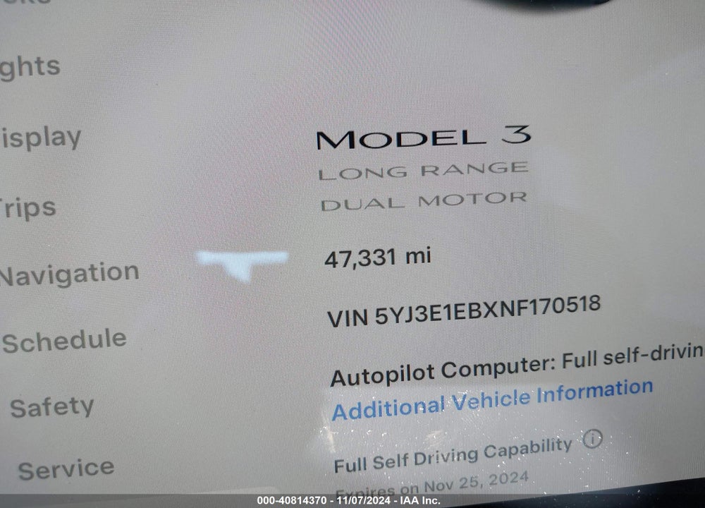 2022 TESLA MODEL 3 LONG RANGE DUAL MOTOR ALL-WHEEL DRIVE VIN: 5YJ3E1EBXNF170518