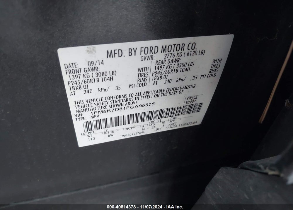 2015 FORD EXPLORER XLT VIN: 1FM5K7D81FGA95575