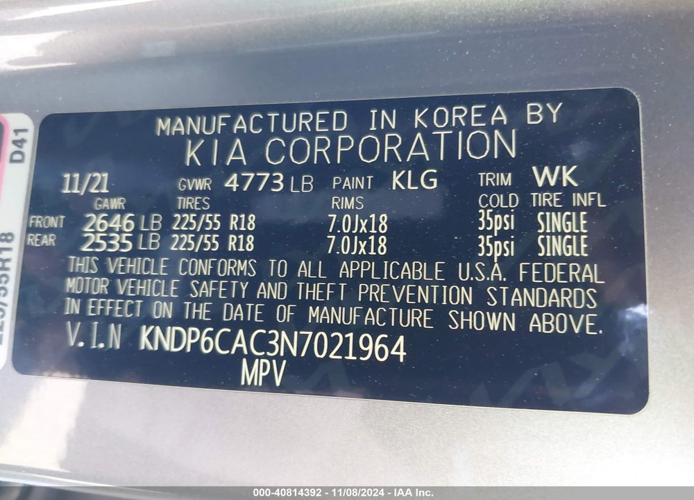 2022 KIA SPORTAGE NIGHTFALL EDITION VIN: KNDP6CAC3N7021964