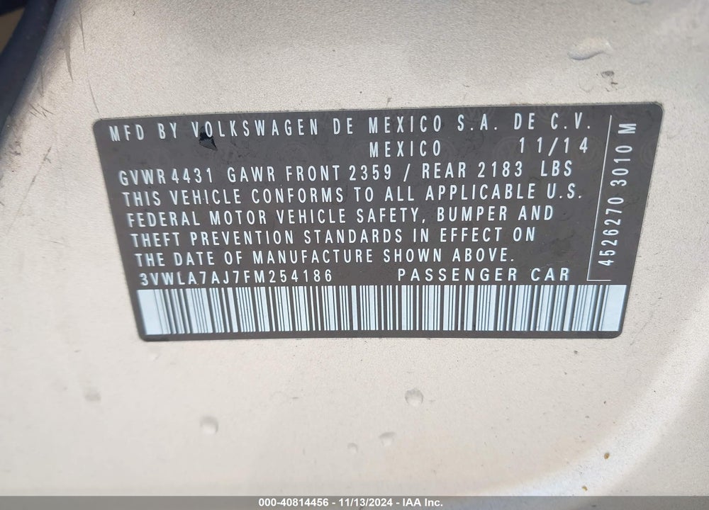 2015 VOLKSWAGEN JETTA 2.0L TDI SE VIN: 3VWLA7AJ7FM254186